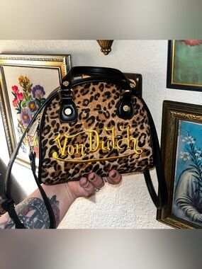Von Dutch Leopard Print Bowling Bag Mini- Black Trim